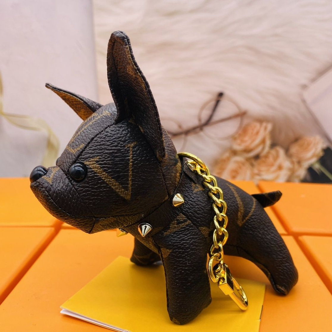 cute dog keychains charms designer wallet high quality French bulldog bag pendant PU leather letter pattern car keychain jewelry gifts accessories