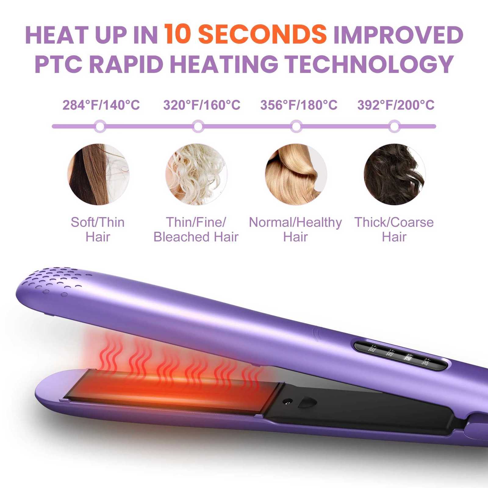 2-In-1 Hair Straightener And Curler With 10s Rapid Heating Suitable For Various Types Of Men And Womens Hair Types W250814