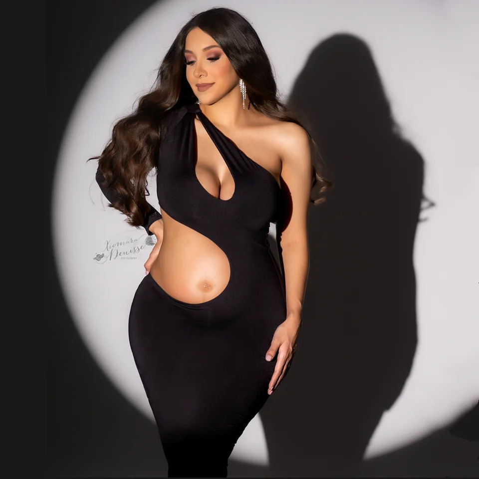 Sloping Shoulder Summer Maternity Pography Dress Stretchy Bodycon Pregnant Woman Po Shoot Dress 250813