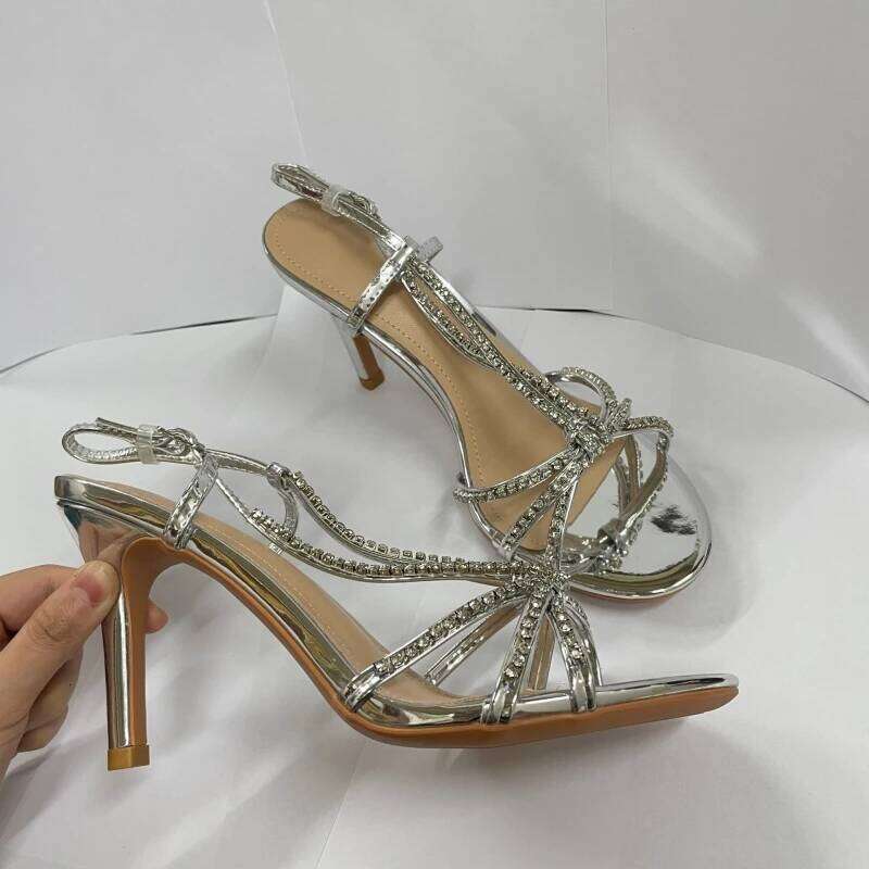 New Summer Women's Heel Rhinestone Roman Sandals Open Toe Stiletto Sexy High Heels Slingback Shoes