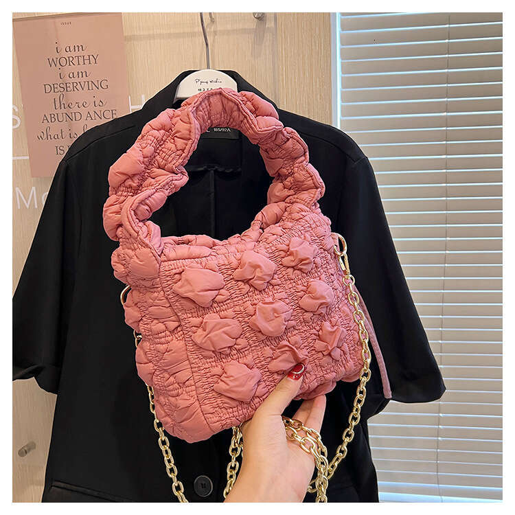 Korean New Cloud Women's 2023 Casual Shoulder Fashion Bubble Pleated Down Jacket Underarm Bag