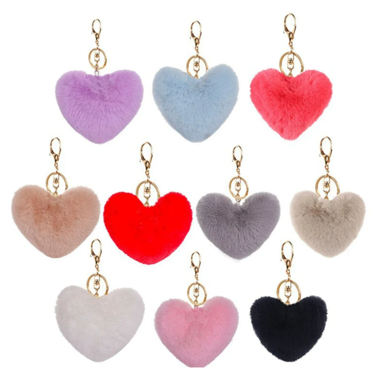 Key Rings Jewelry Heart Shaped Imitation Rabbit Fur Keychains Pom Pom Ball Pendant Keychain Plush Car Keyring Bag Pendent Accessories Promotion Gift