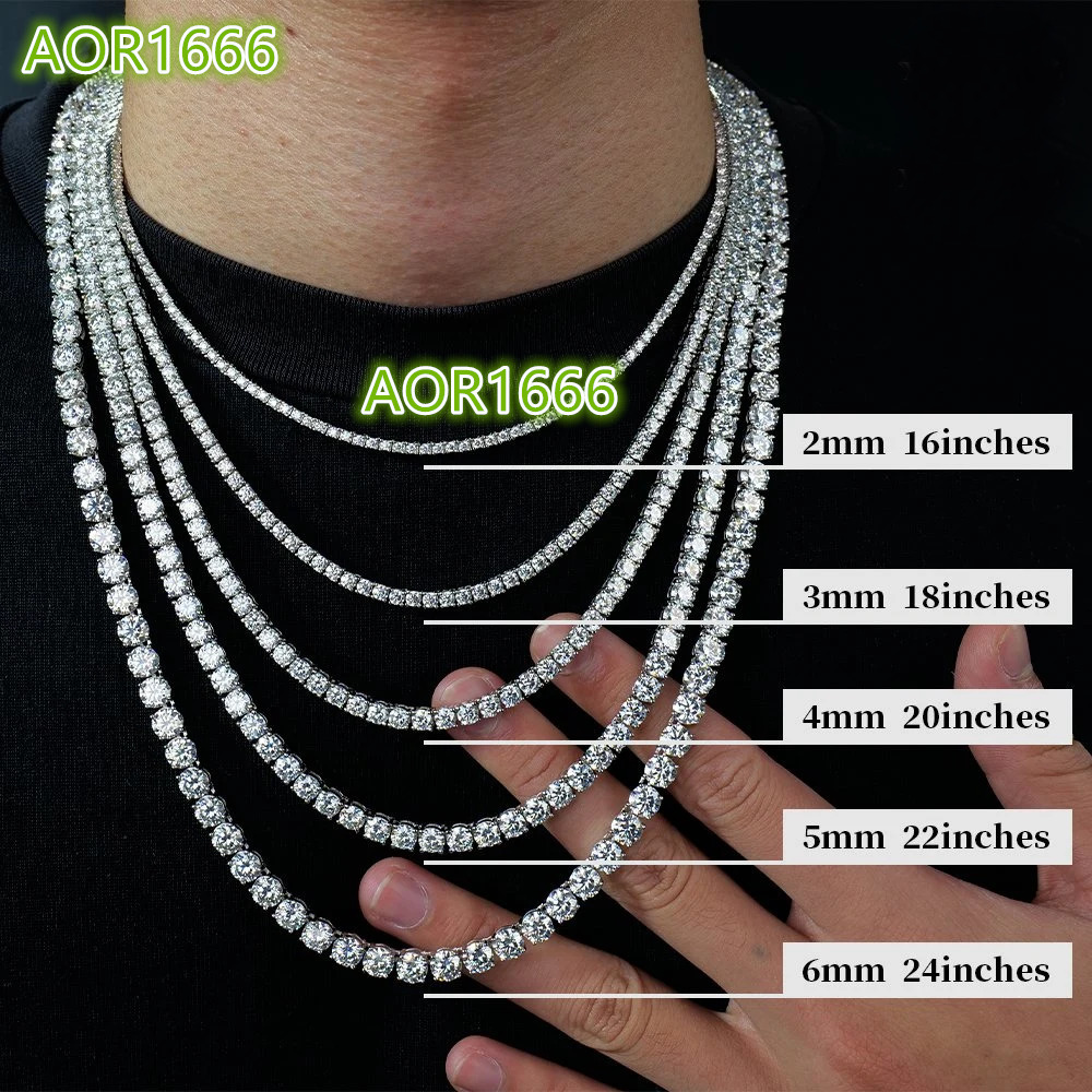 Hot Selling 10K 14K 18K Solid Gold 2mm 3mm DEF Moissanite Round Moissanite Diamond Tennis Chain Wedding Necklace for Men Women