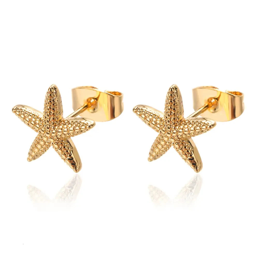Stainless Steel Starfish Shell Stud Earrings for Women Minimalist Gold Color Aesthetic Wedding Earring Summer Beach Jewelry Gift 250812
