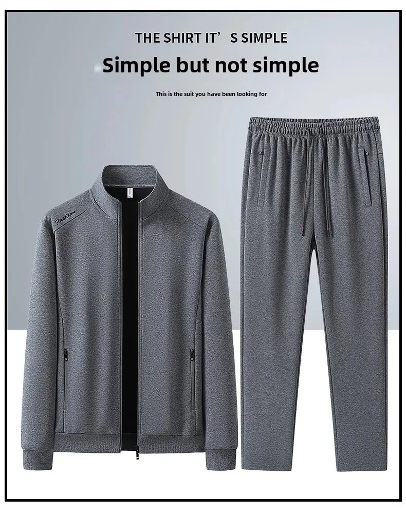 Spring Autumn Mens Cotton Sports Suit Stand Collar Sweatshirt Middle-Aged And Elderly Casual Stylish Cardigan Loose-Fit 2-P 250811