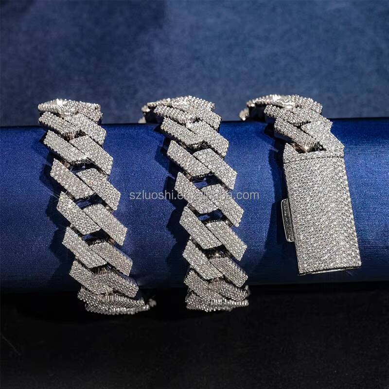 Dropshipping Pass Tester 18mm 4 Rows VVS Moissanite Dia Sterling Sier Miami Cuban Link Chain Necklace