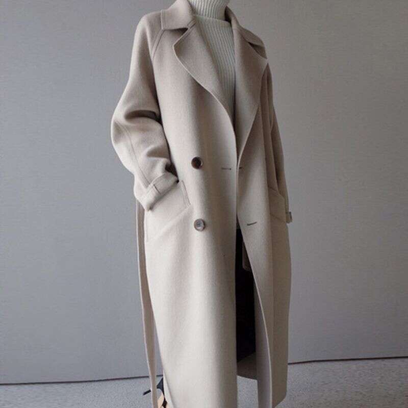 Women Coats 2023 Autumn And Winter New Femmes Women's Solid Color Lapel Loose Long Double-Sided Wool Coat Female