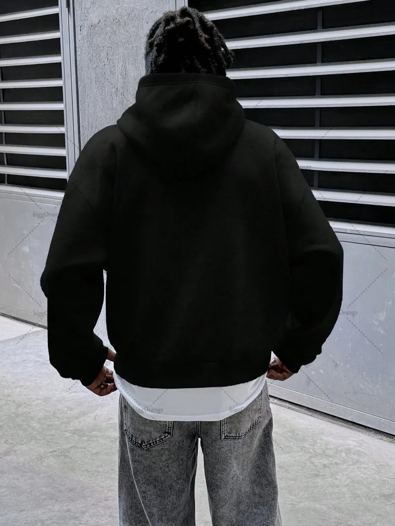 High Street Trendy Streetwear Hip-Hop American Retro Letters Gray Hoodie Gothic Harajuku Casual Loose Oversized Sweatshirt Men 250813