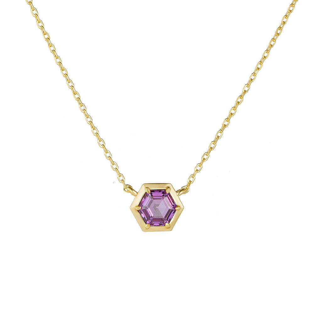 Sterling Sier Hexagonal Amethyst Zircon Pendant Necklace Light Ins Minimalist Geometric Colorful Gemstone Clavicle Chain Jewelry for Women
