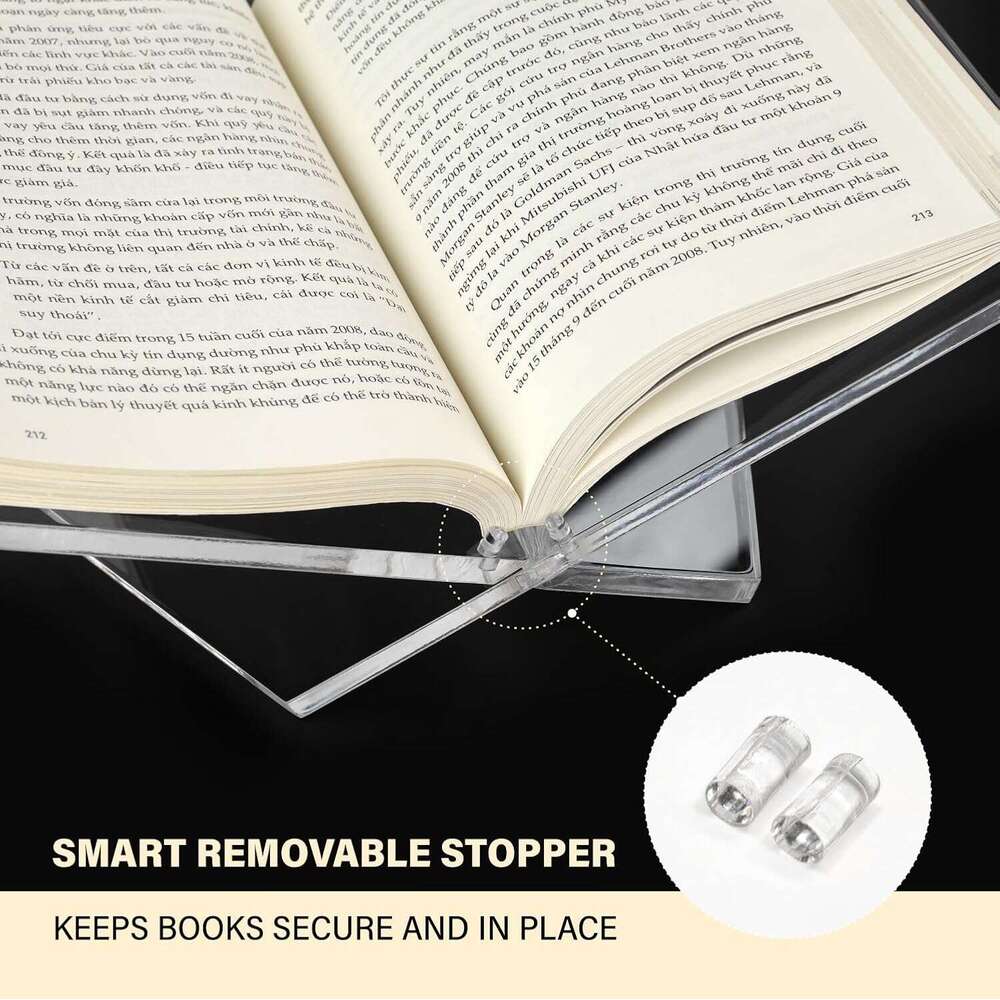 Large Clear Acrylic Stand Reading and Display, Foldable Holder Cookbooks, Art Books, Bibles, Magazines Open Book stand for Kitchen, the front stopper 