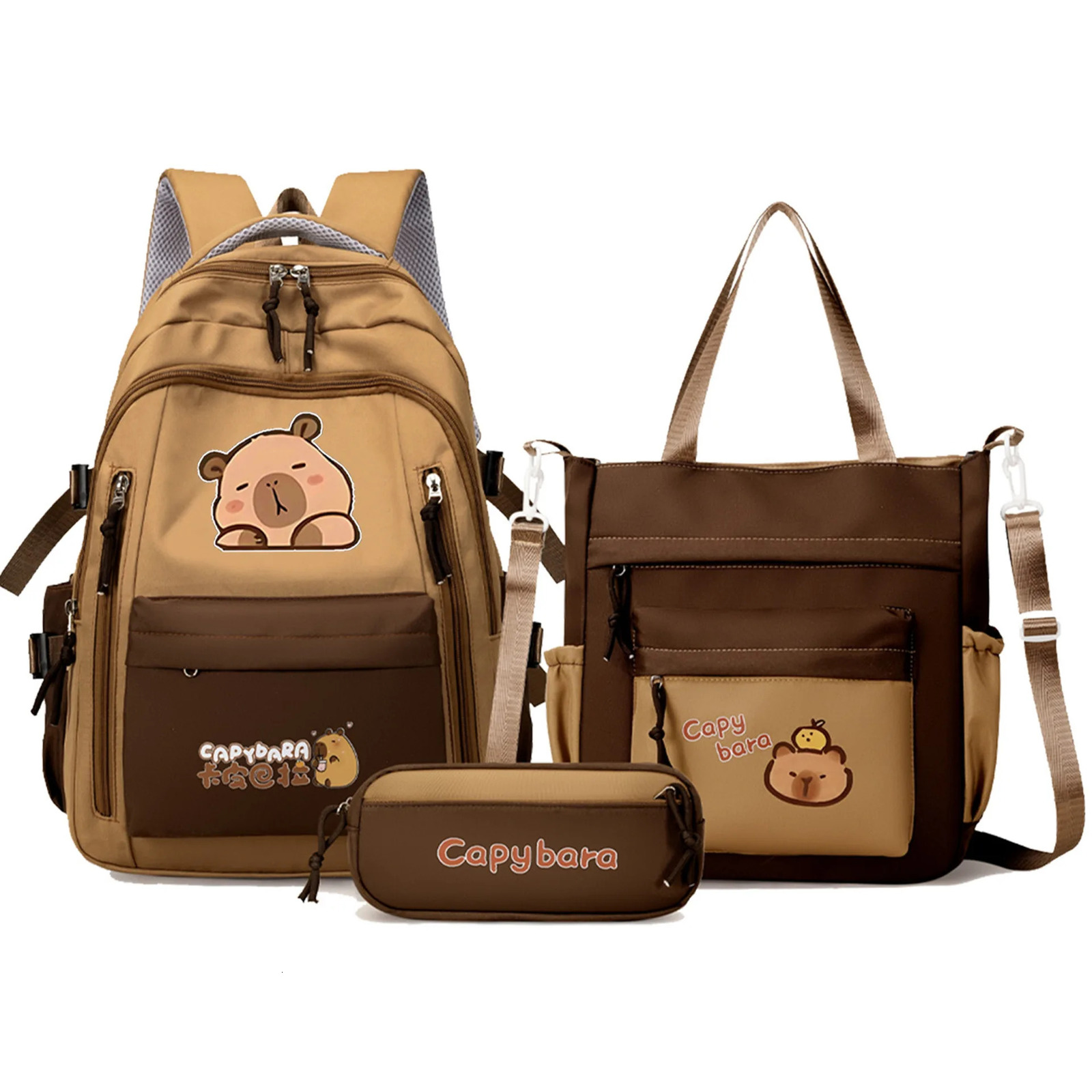 Kawaii Capybara School Backpack 3pcs Girls School Bags Set Casual Daypacks Kids Book bag Children Schoolbag Travel Backpack 250813