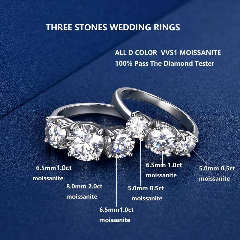Real Certified 4ctw. Moissanite Ring 2CT 1CT 3 Stone Wedding Engagement Promise Ring Band Silver 925 For Women Original Jewelry