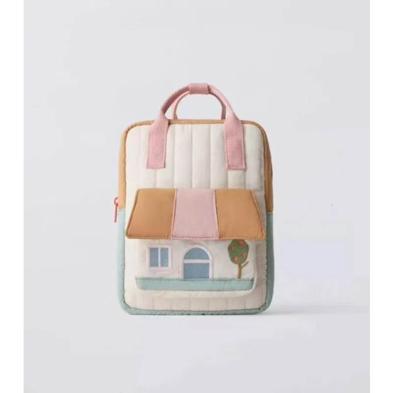 Cartoon Embroidered Kids Backpack Soft Cotton Lightweight Childrens Backpack Kids Accessories Kid Bag 250813