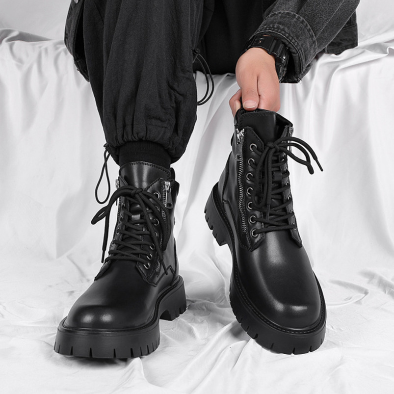 Martin Men 2023 New Versatile Mid-Top Height-Increasing Soft Surface Side Zipper British Workwear High-Top Boots 1133-R