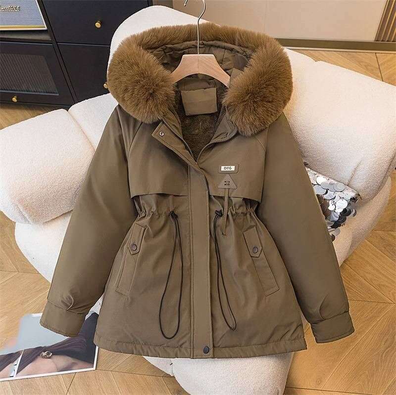 New Women's Cotton-Padded Plush Warm Coat Autumn Winter Parkas Coat Women's Long Sleeve Zipper Hooded Drawstring Parkas