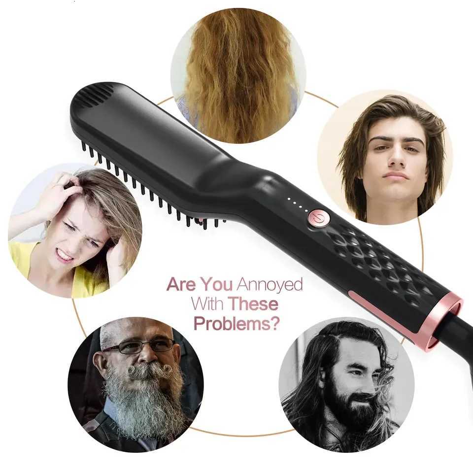Unisex Hair Straightener Brush Hot Comb Wireless Beard Straightener for Men Beard Comb Hair Curler Styling Tool W250814