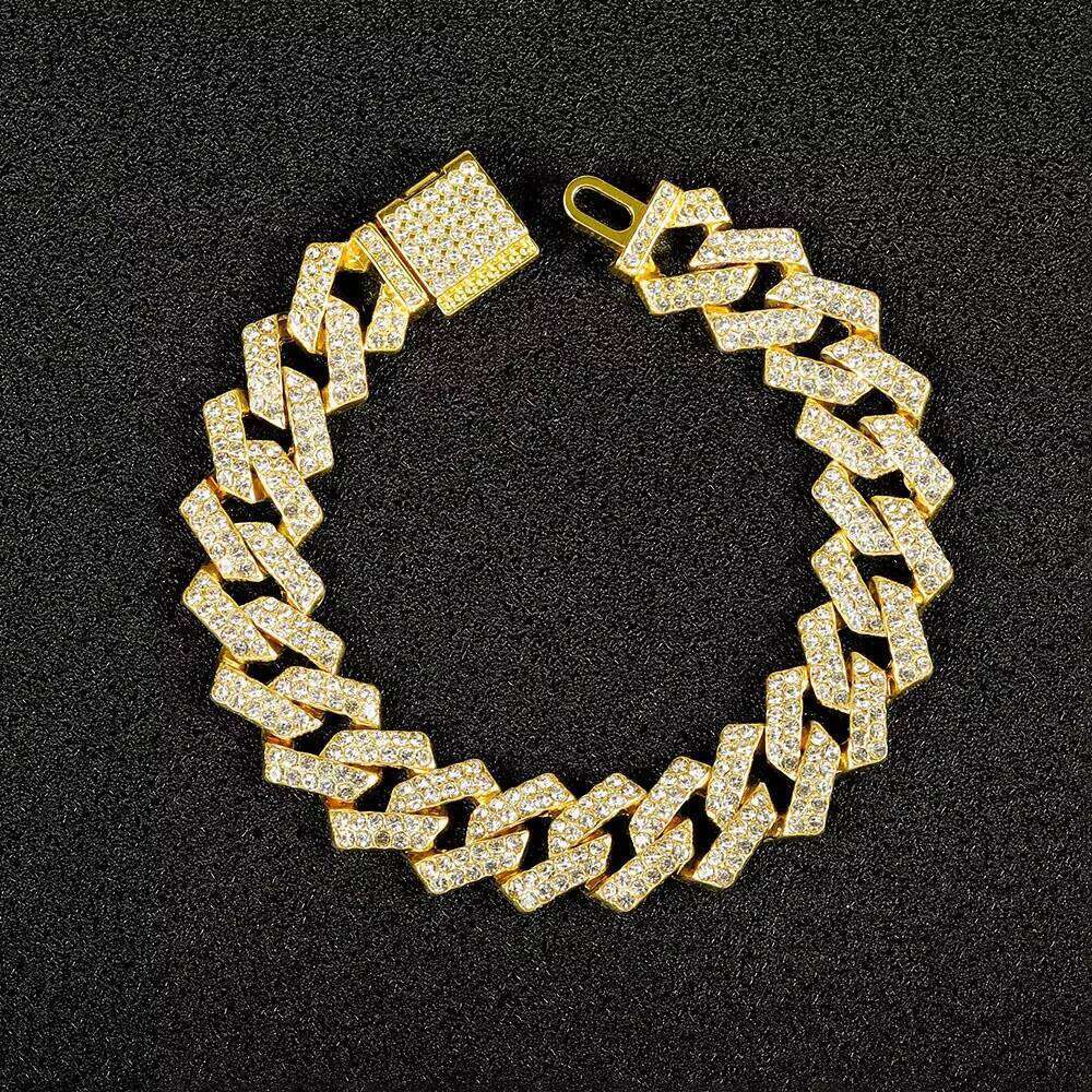 15MM Moissanite Cuban Link Chain Gold Plated Alloy Fashion Jewelry Hip Hop Necklace Bracelet for Men