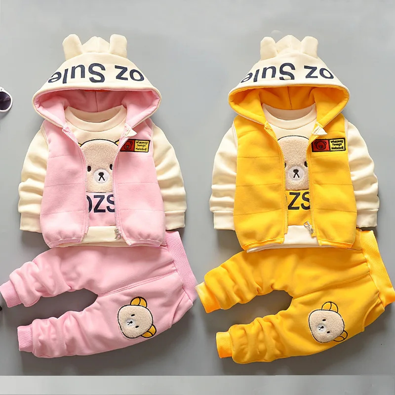 Boy Girl Winter Cartoon Set Baby Autumn Thick Warm Suit Infant Hooded JacketsPulloversPants 3Pcs Outfits Kids Fleece Clothes 250813