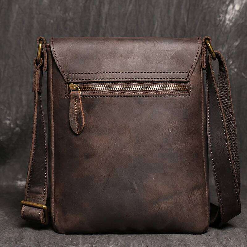 Vintage Brown Crossbody for Men Genuine Leather Men's Casual Shoulder Fashion Design Sling 7.9 inch ipad Phone Bag