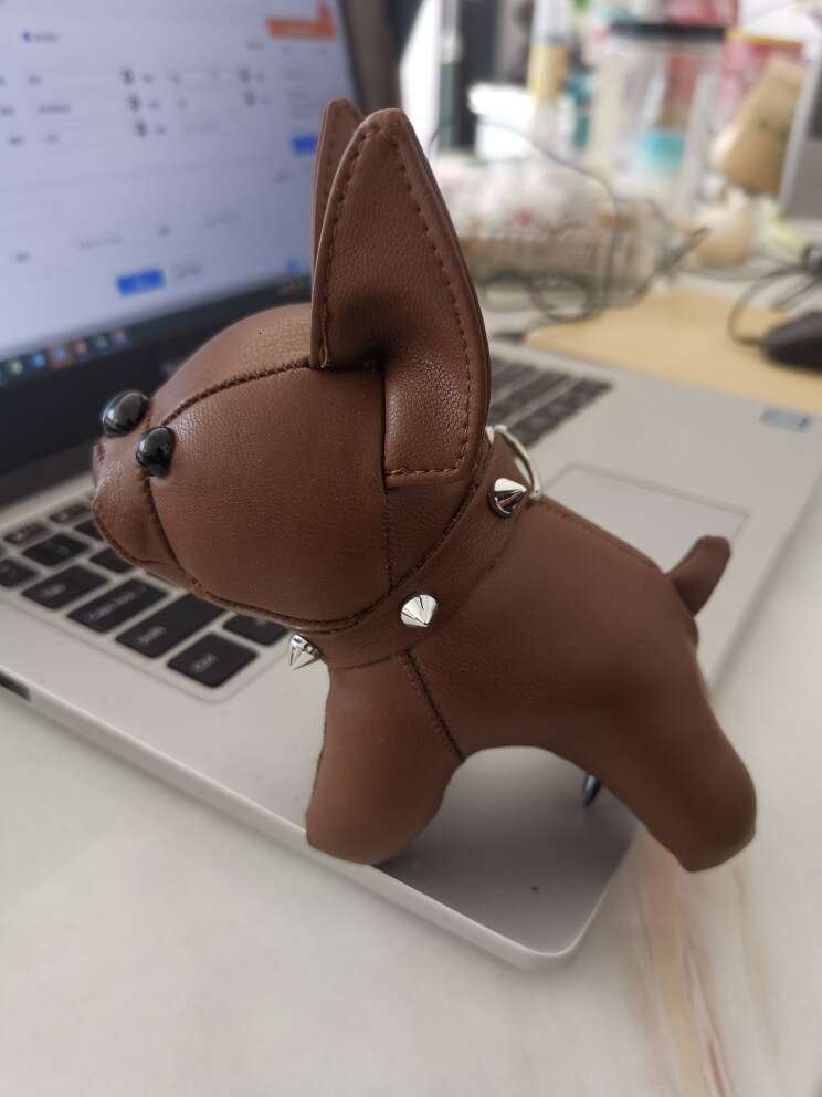 French Leather Cute Puppy Pendant Bulldog Car Keychain Creative Couple Figurine Bag