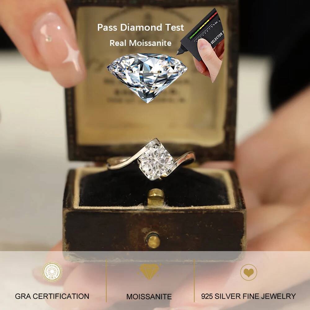 BXINY 0.5/1CT Moissanite Ring 925 Sterling Silver for Women Solitaire Diamond Emgagement Wedding Band Gift Jewelry GRA Certified