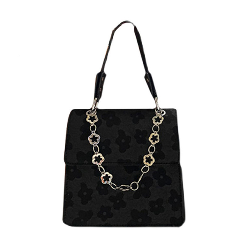 Fashion Plum Blossom Pattern Chain Korean Style Black Printed Handbag Versatile Crossbody Bag for Women New