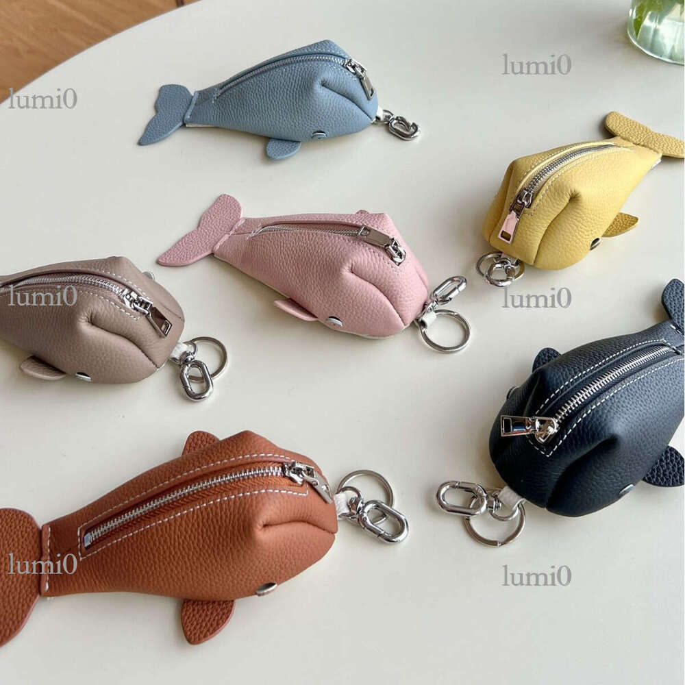 New Genuine Leather Little Whale Coin Purse Key Car Pendant Japanese Style Unisex Long Zipper Bag