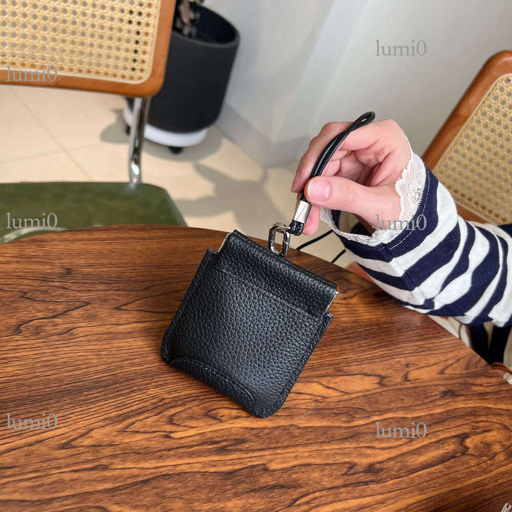 First Layer Cowhide Leather Neck Hanging Lipstick Earphone Bag Versatile Exquisite Clip Storage Coin Pouch Korean Version Mini Card Holder