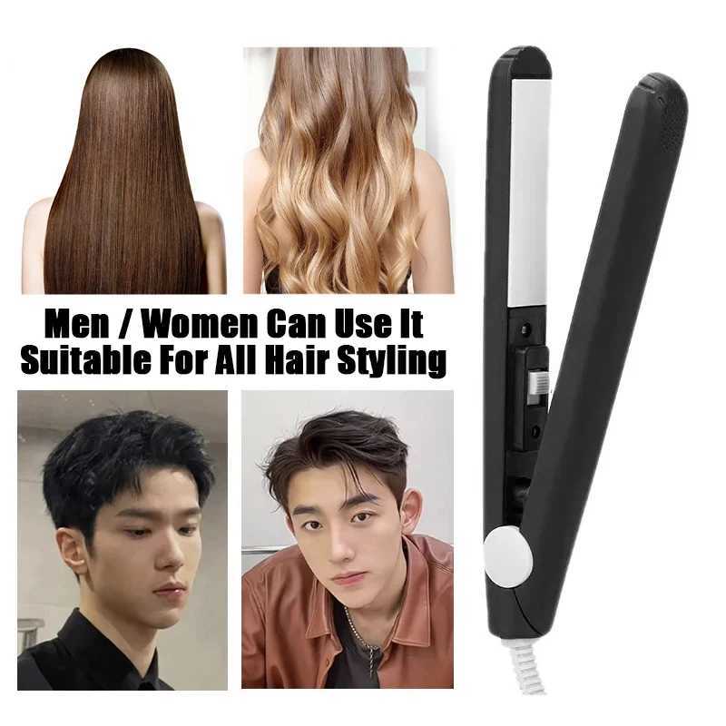 Electric Ceramic Mini Hair Straightener Unisex Portable Flat Iron Wet/Dry Straightening Curling Irons Black FastHeat Hair Curler W250814