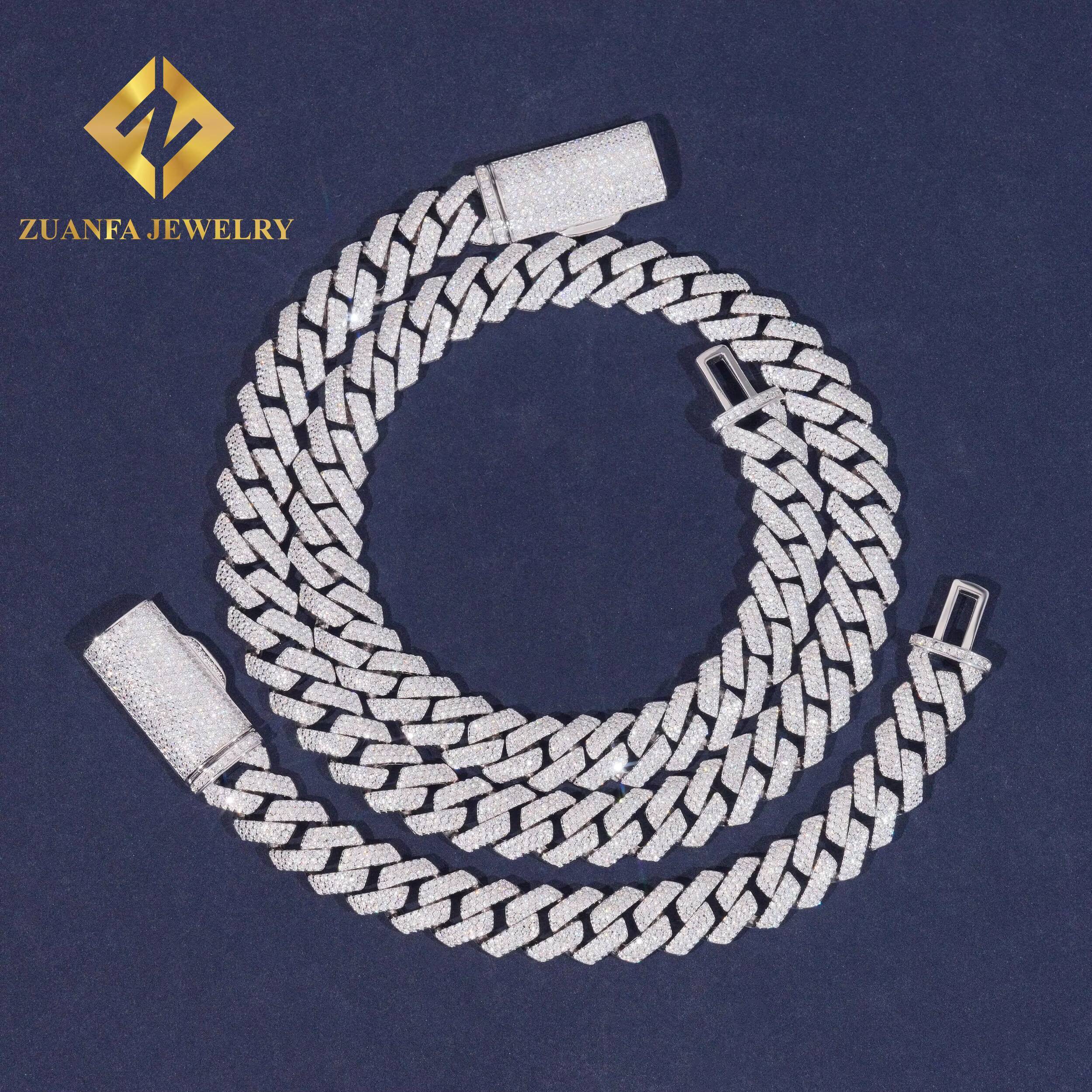 Ready to Ship 13mm 2 Rows Moissanite Pass Dia Tester Sier Gold Plated Cuban Link Chain Fine Jewelry