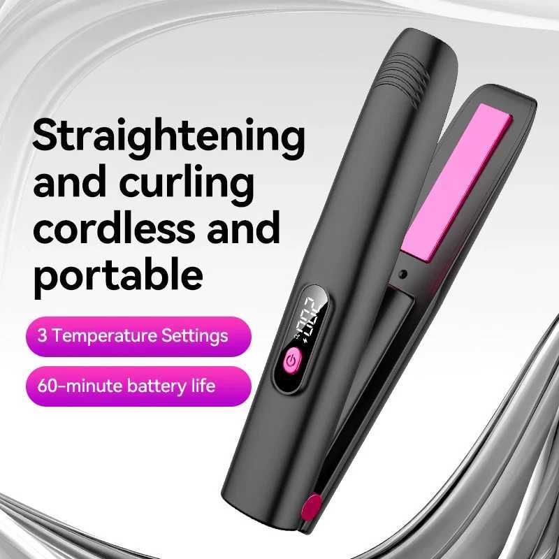 Mini Portable Cordless Hot Commb Hair Straightener Curler Type-C USB Rechargeable Electric Fast Heating Brush 2in1 Flat Iron W250814