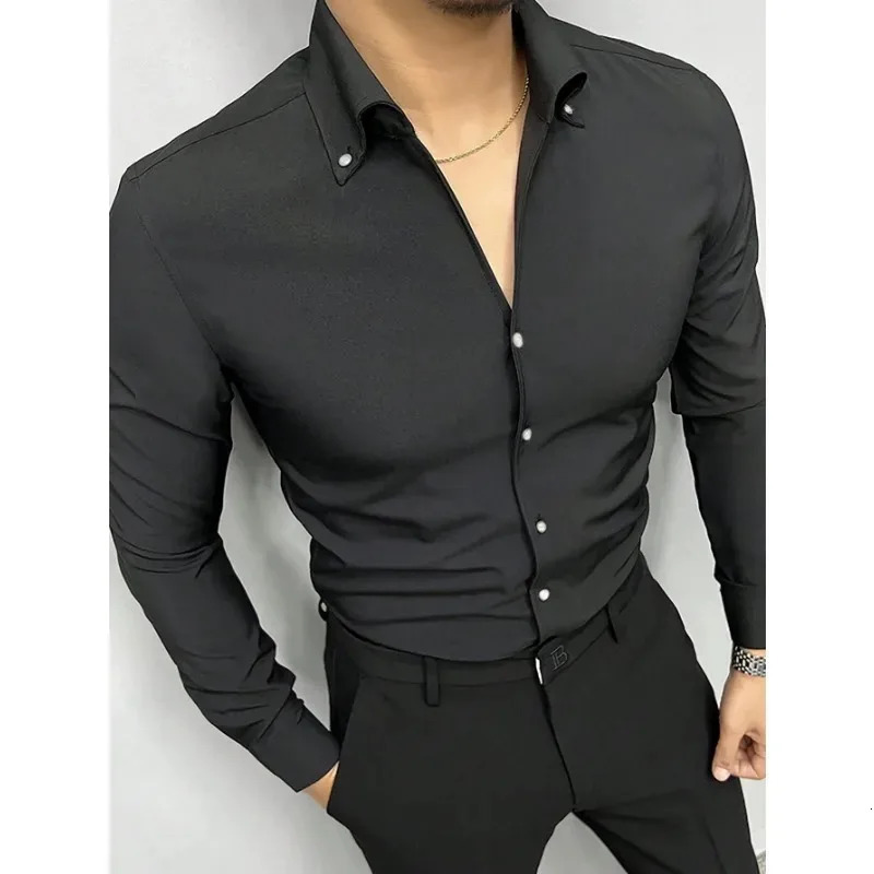 4 Colors Mens Shirt Solid Color Versatile Casual Lapel Breathable Skin friendly Mens Shirt European Size 250813