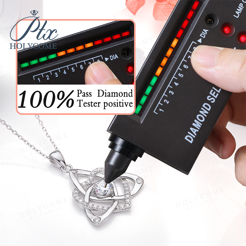 Fashion Jewelry Heart Shaped Shamrock Pendant Necklace Moissanite Diamond 925 Sterling Silver Anniversary Birthday Gift Hypoallergenic Intricate