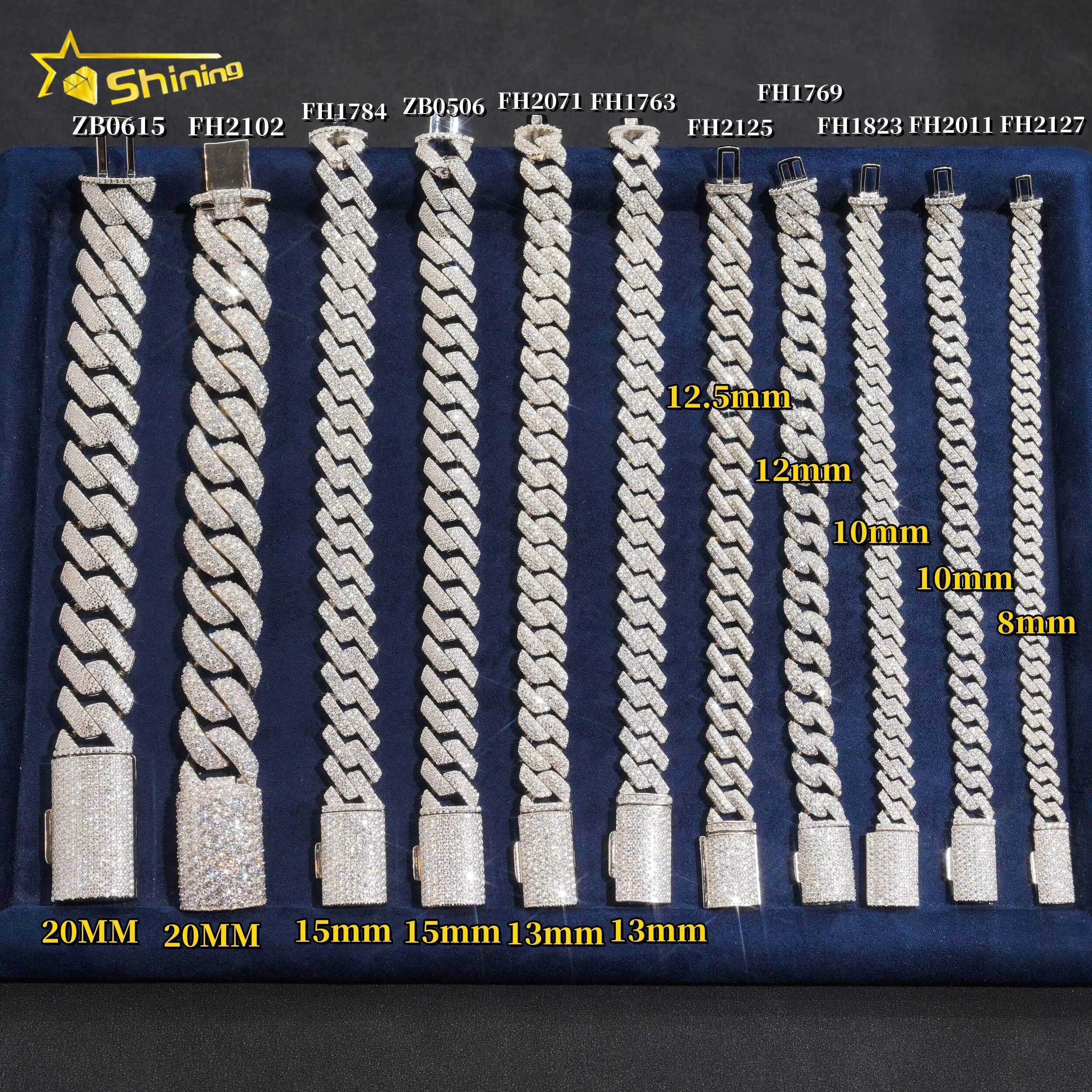 Shining Jewelry Pass Diamond Tester S925 6MM 8MM 10MM 12MM Iced Out Hip Hop Jewelry VVS Moissanite Cuban Link Bracelet Men