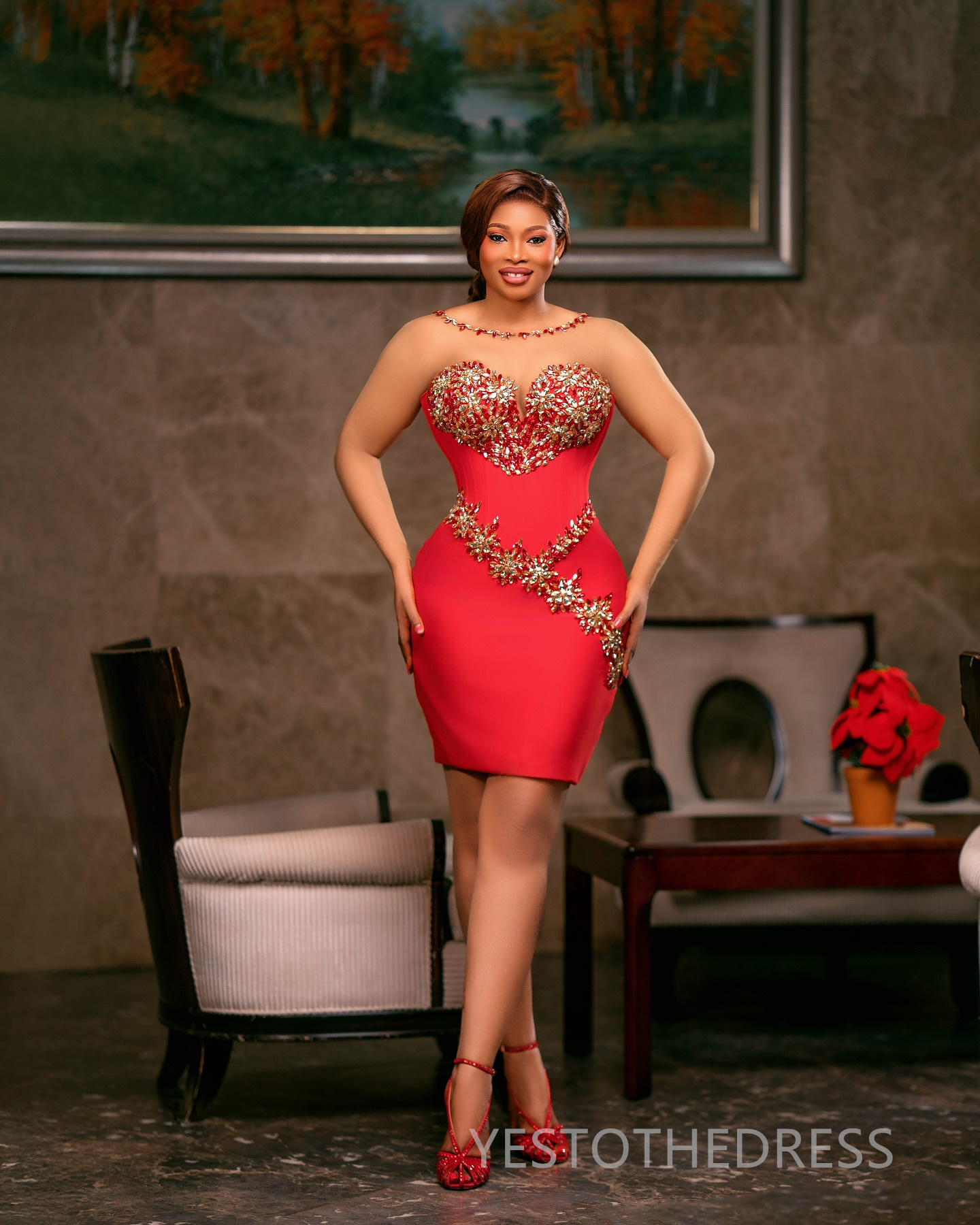 2025 Red Cocktail Dresses For Women Short Mini Dress Illusion Sheath Sheer Neck Appliqued Lace Rhinestones Crystal Homecoming Gown For Nigeria Black G