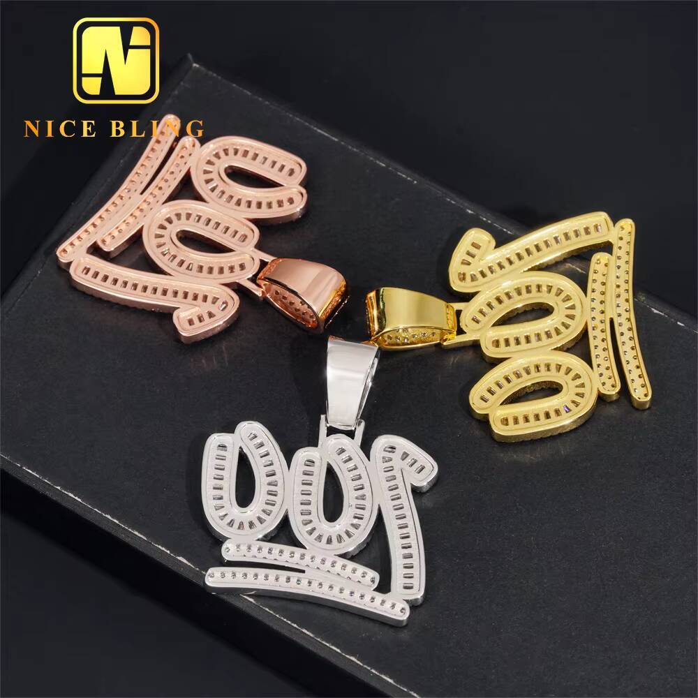 Custom Iced Out Number 100 Hip Hop Moissanite Jewelry Pendant VVS Moissanite 925 Sterling Silver Hip Hop Pendant
