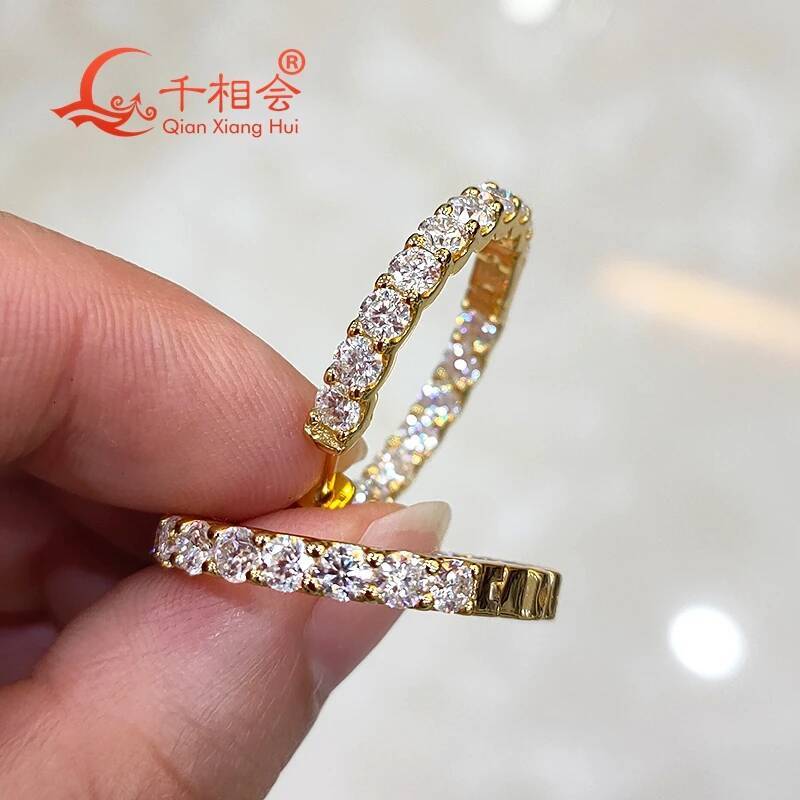S925 Silver Hoop Earrings with 3mm Stone Band Colorless Moissanite Wedding Earrings Jewelry Gift for Women