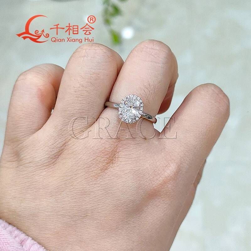 2ct Oval Shape Halo Ring Band 7*9mm 925 Sterling Silver D Color VVS Moissanite Diamond Ring Jewelry Gift for Dating Wedding