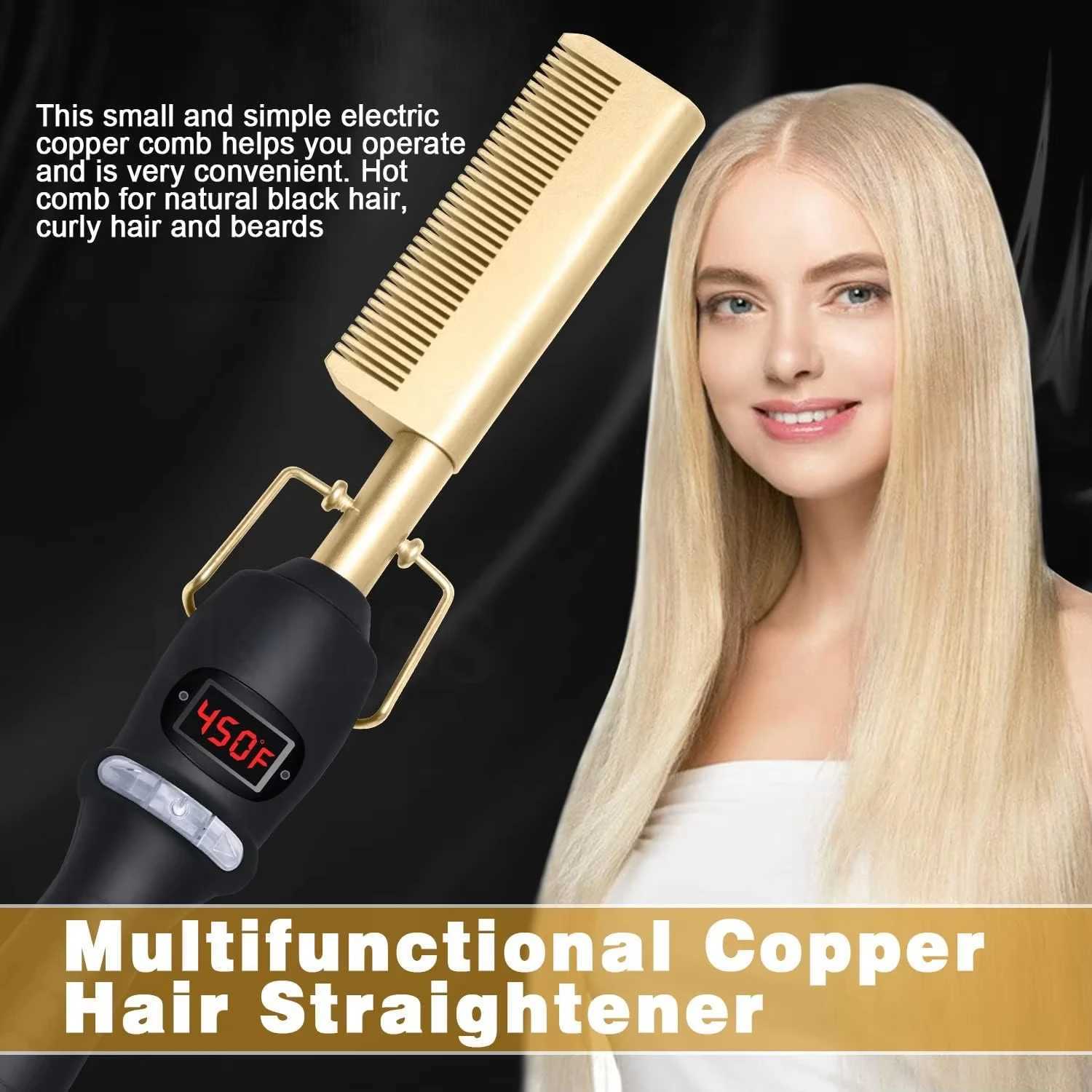 UNTIOR Hot Comb Hair Dry And Wet Straight Hair Curling Copper Comb Bangs Straight Hair Electric Heating Curling Comb Hair Comb W250814