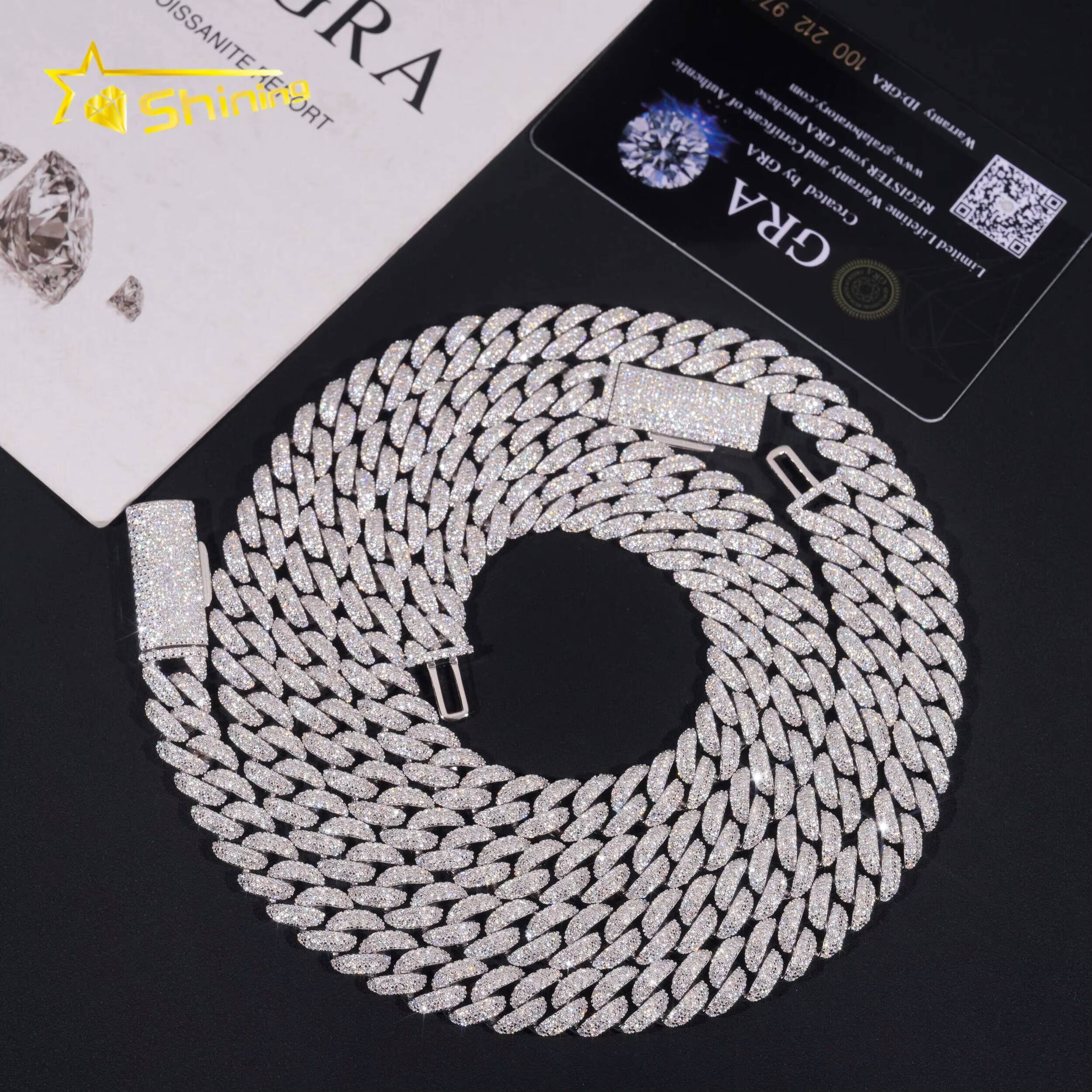 Factory Price Hip Hop Jewelry 10mm Solid 925 Sterling Silver Gold Plated GRA VVS Iced Out Moissanite Miami Cuban Link Chain