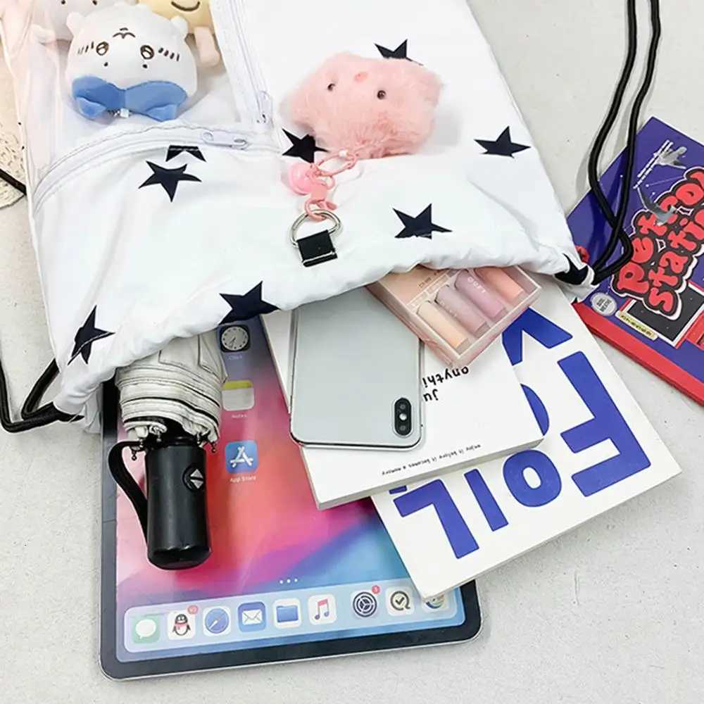 Korean Fashion Student Canvas Bag Y2K Star Print Drawstring Backpack Girls Lightweight Pain-Free Bag Large Capacity Shoulder Bag XJ250814