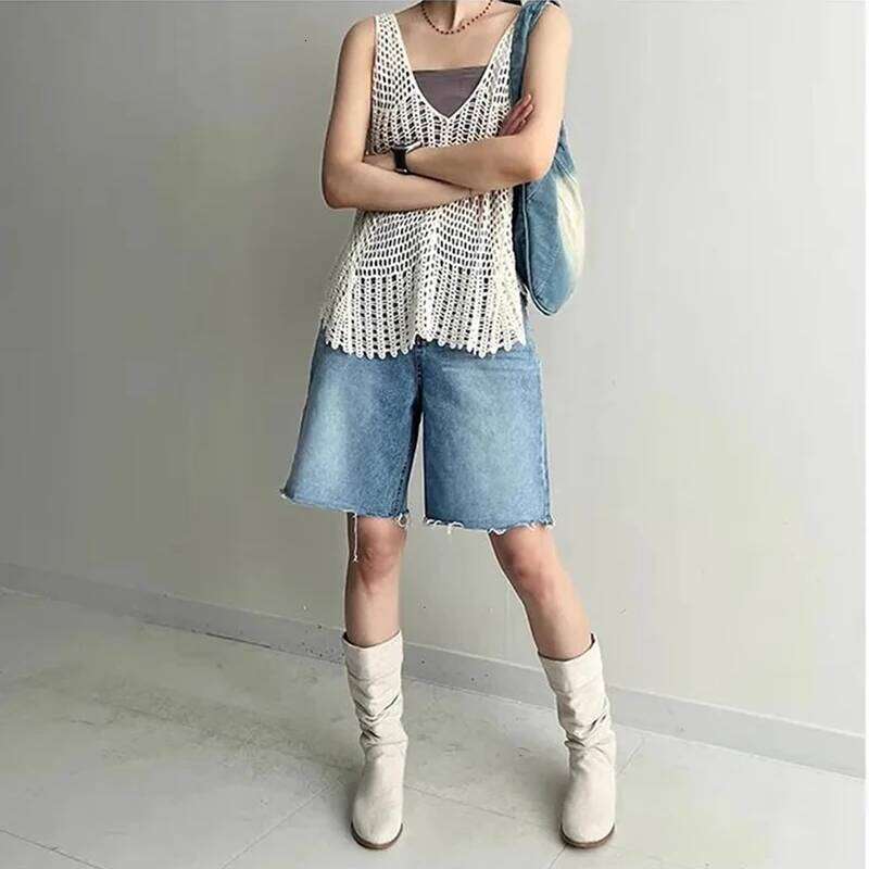 High Waist Wide Jeans Women's Summer New Sle Loose Fit Distred Straight Leg orts Casual Blue Denim Pants