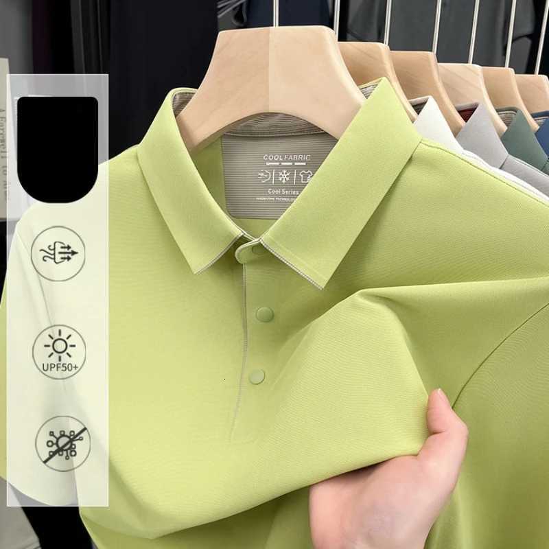 2025 Mens Polo Shirt Contrast Collar 7A Antibacterial UPF50+ UV Instant Cooling Seamless Business Office WearXJ250804
