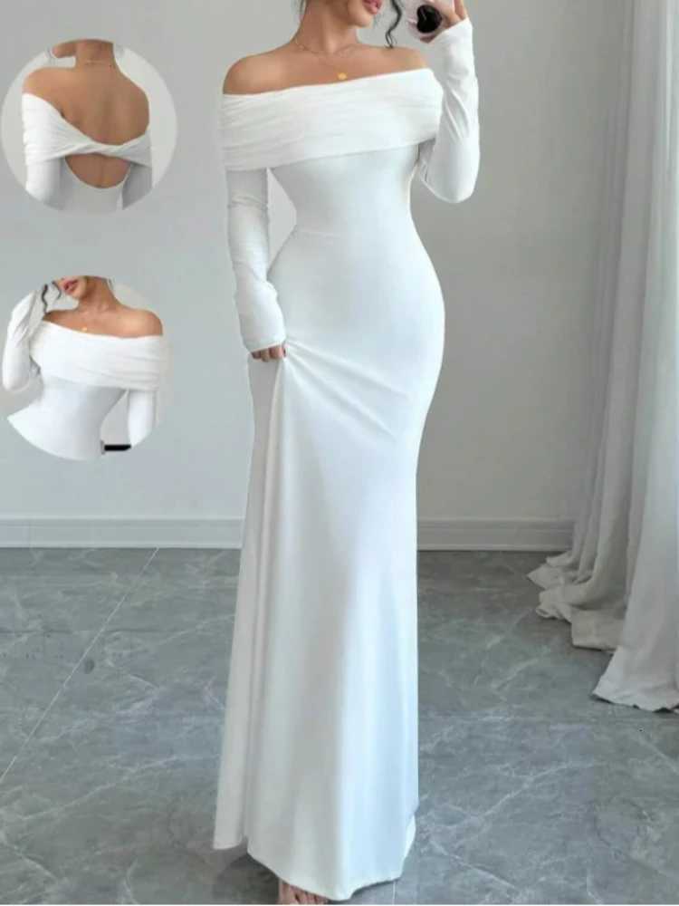 2025 European and American Cross-border Spring/Summer New French Fashion One Piece Collar Slim Fit High Waist Sexy Banquet Dress XJ250814