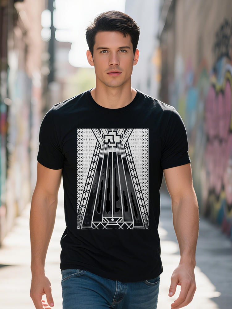 Men S Casual Crew Neck T-Shirt with Geometric Cross Print Black Short Sleeve Summer Tee Lightweight Regular Fit