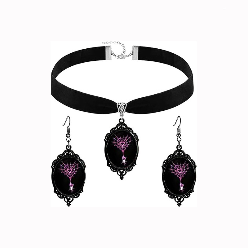 Halloween Time Veet Necklace Earrings Set Gothic Dark Series Choker Accessories