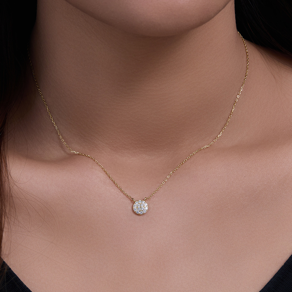 S Pure Sier Classic Round Micro Pave Zircon Pendant Necklace for Women Versatile Collarbone Chain Style Jewelry for Women