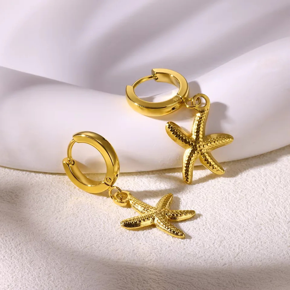 Boho Starfish Hoop Earrings For Women Stainless Steel Gold Color Ocean Star Earrings Summer Beach Jewelry Accessories Aretes 250812