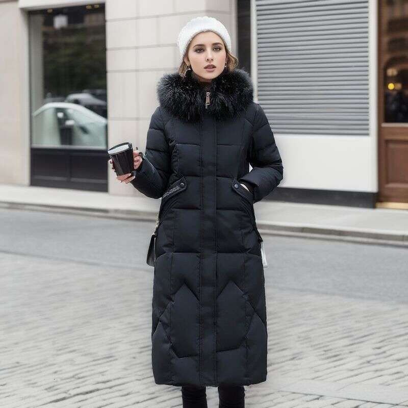 Women's Winter Windproof Warm Solid Parkas Coats Fashion Casual Hooded Long Sleeve Pockets Simple Elegant Slim Long Coats Female