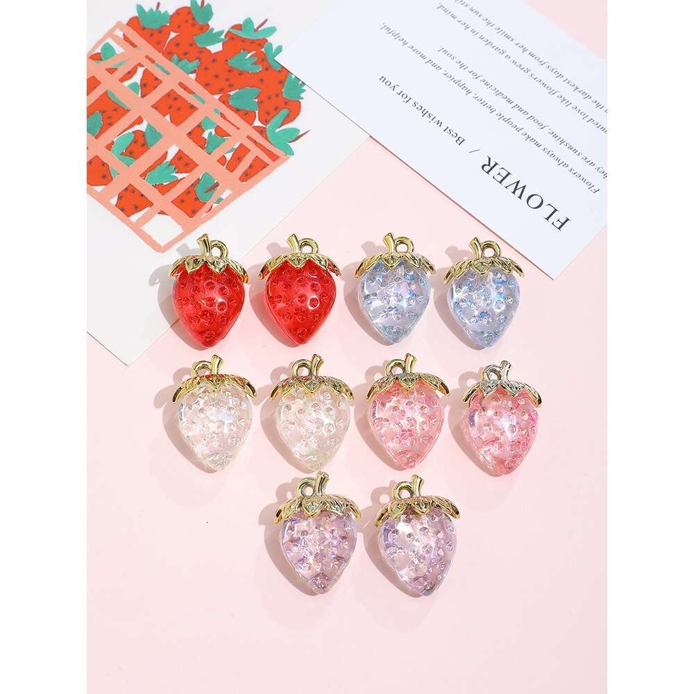 Iridescent Red Transparent Pink Strawberry Acrylic Pendant DIY Handmade Phone Chain Accessories Materials
